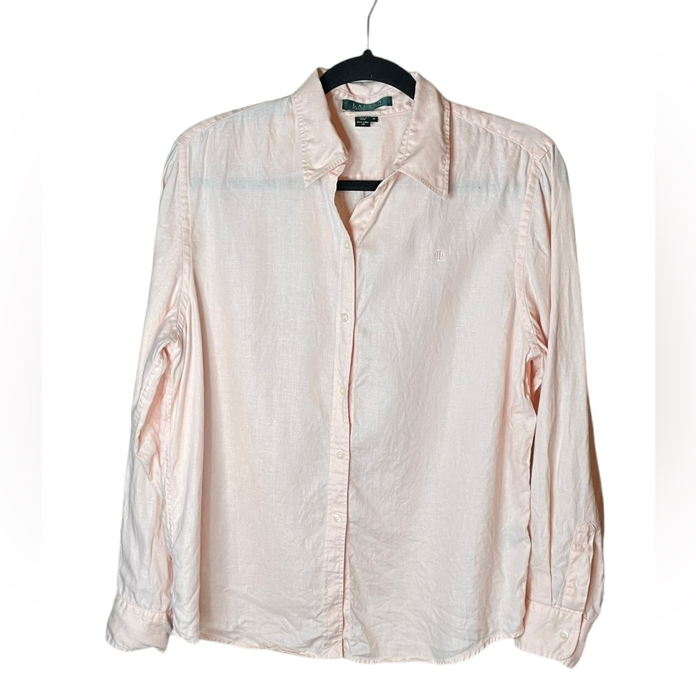 Lauren Ralph Lauren Light‎ Pink 100% Linen Long Sleeve Button Up Shirt Medium